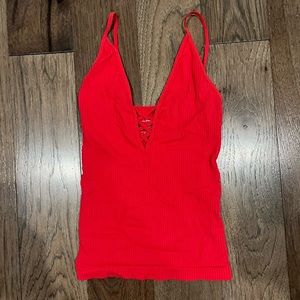 Free People red stretchy ribbed crisscross tank